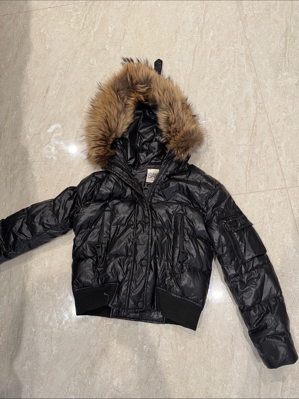 Girl's Black Puffer Jacket with Faux Fur Hood